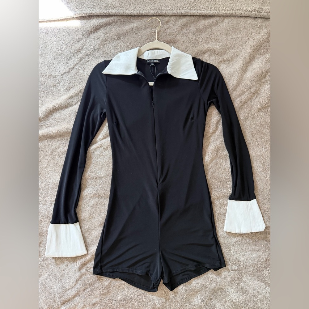 Fashion Nova Black and White Long Sleeve Dress